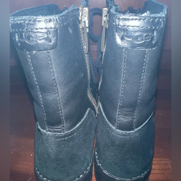 UGG KILMER EXPOSED FUR WATER-RESISTANT WOMEN BOOTS LEATHER BLACK US Sz 6 - Picture 4 of 9